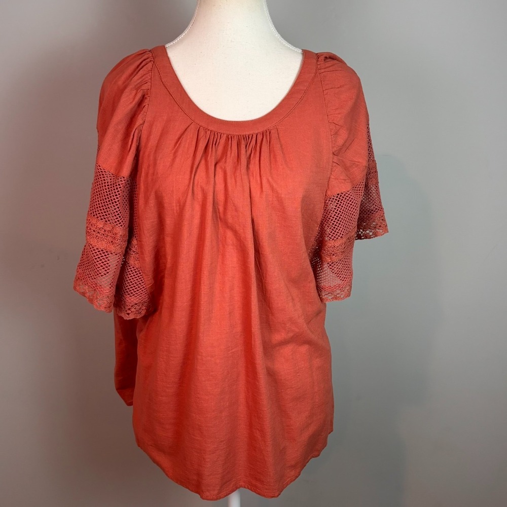 Old Navy Womens Salmon Colored Flutter Sleeve Boho Peasant top sz XL 100% Cotton